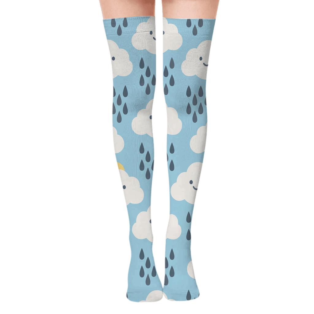 Rain Shower Chevron Pattern In Playful Clouds trendy patterned over-the-knee socks
