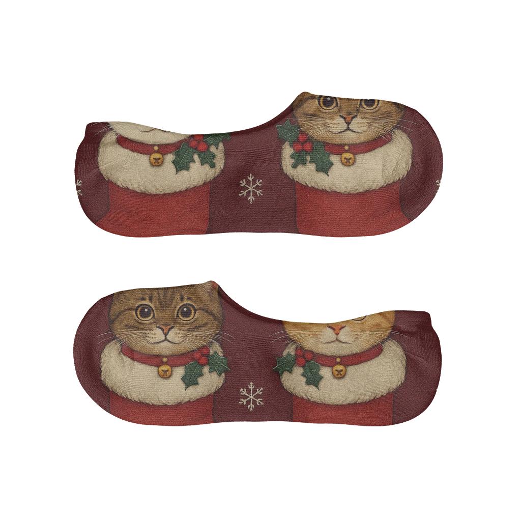 Cat Stocking Face Mirror Pair On Burgundy Background breathable no-show socks