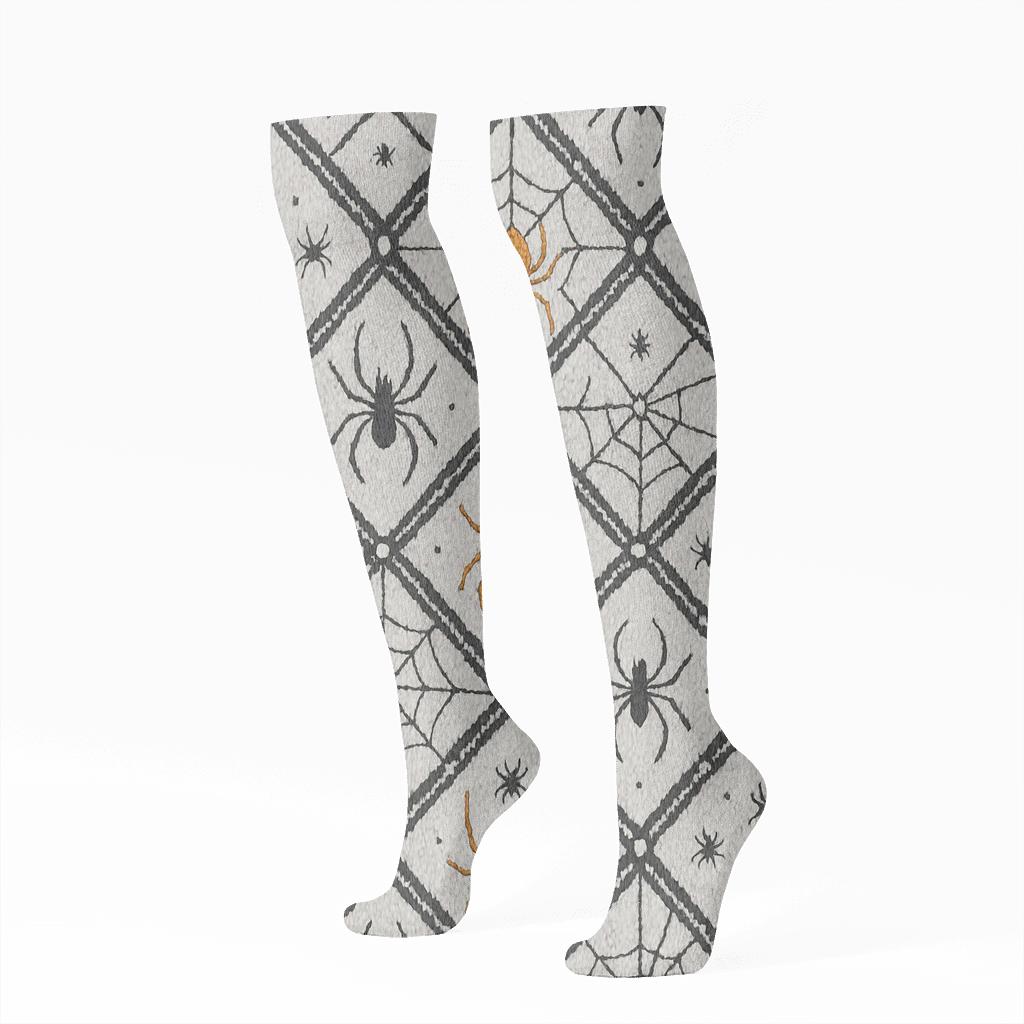 Knitted Web Lattice With Spider Silhouettes premium sports knee-high socks