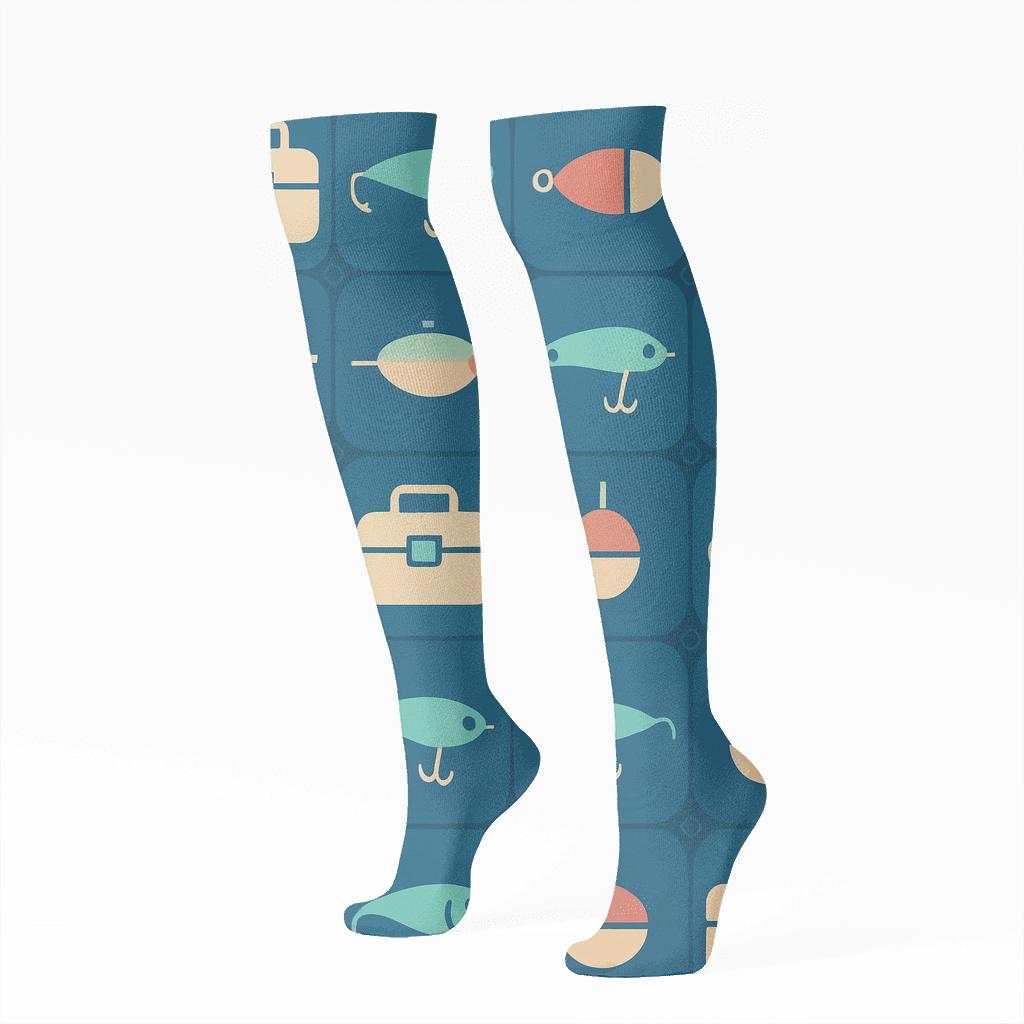 Tackle Box Lattice With Fisher Accents trendy patterned knee-high socks