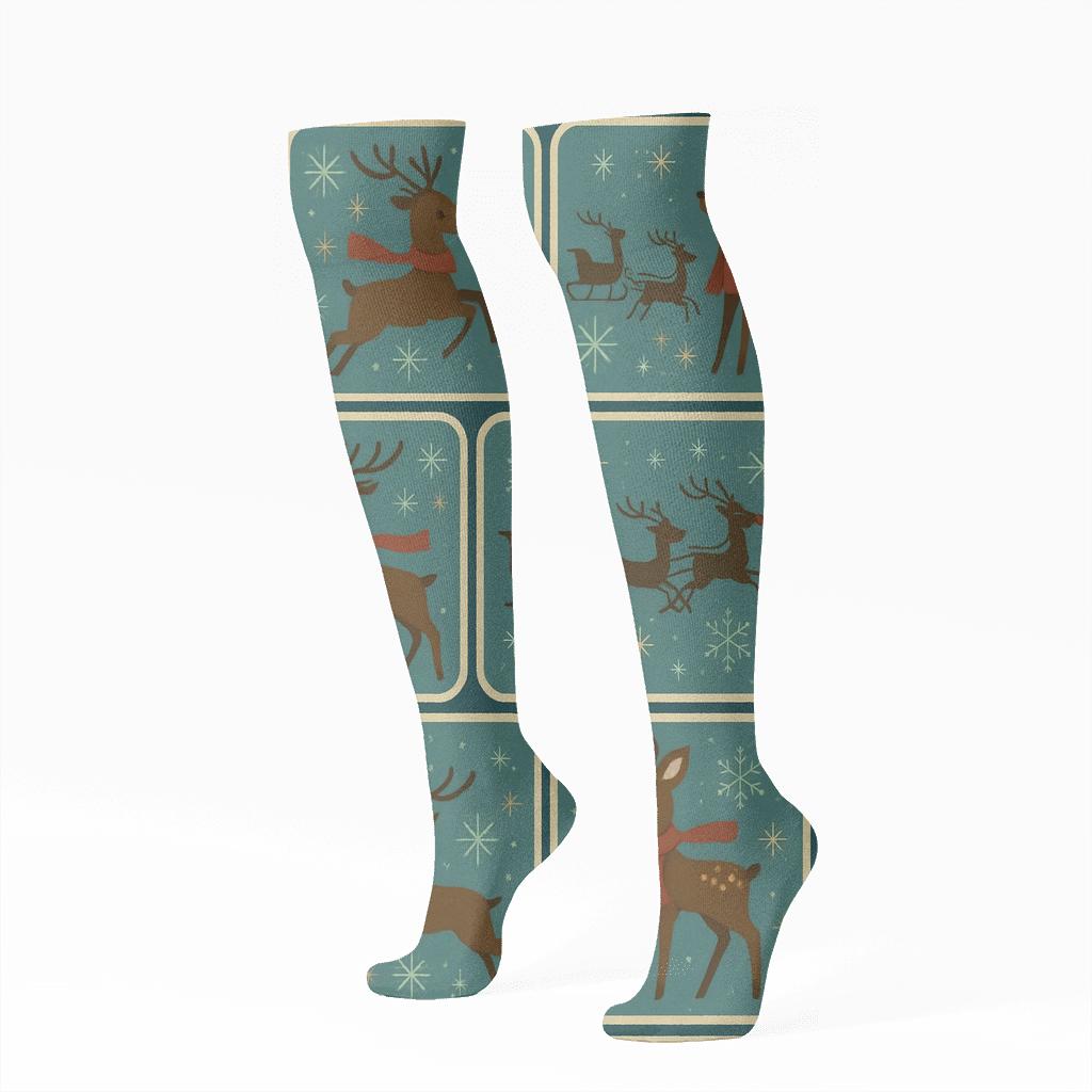 Nordic Poster Tiles With Rudolph trendy patterned knee-high socks