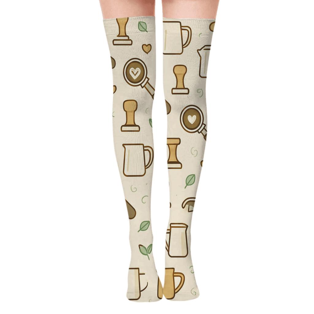 Coffeehouse Tools In Barista Rhythm Pattern personalized over-the-knee socks
