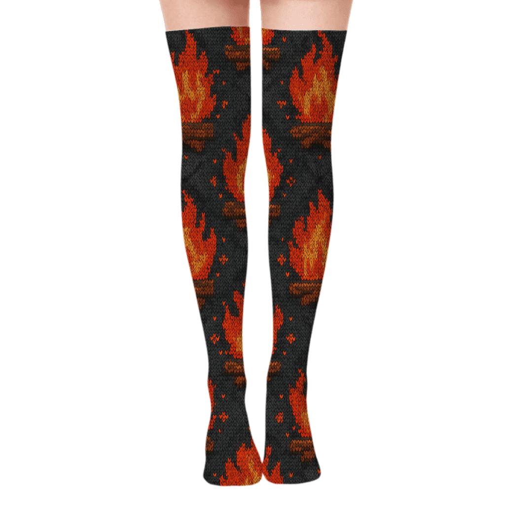 Fireplace Ember Knit Tessellation unique graphic over-the-knee socks