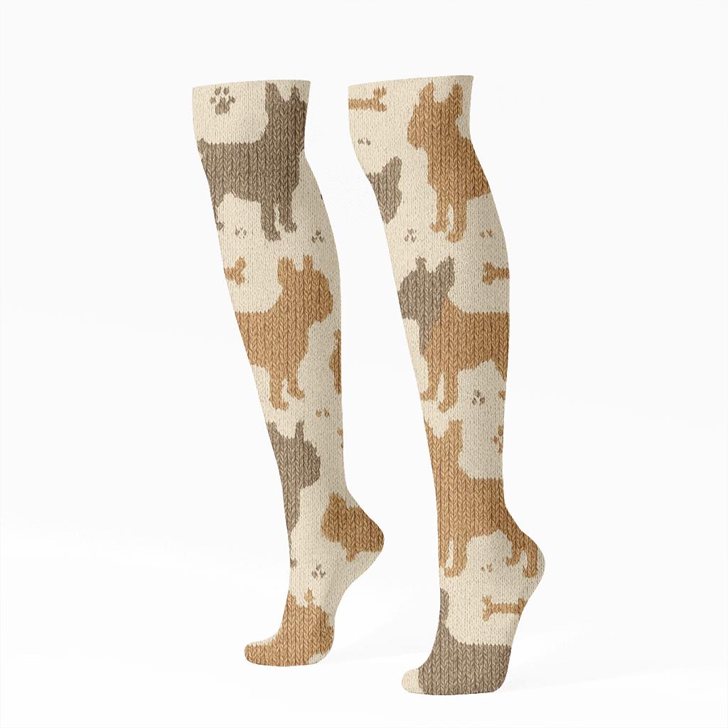 Knitted Brindle Bulldog Cable Knit Tiles personalized knee-high socks