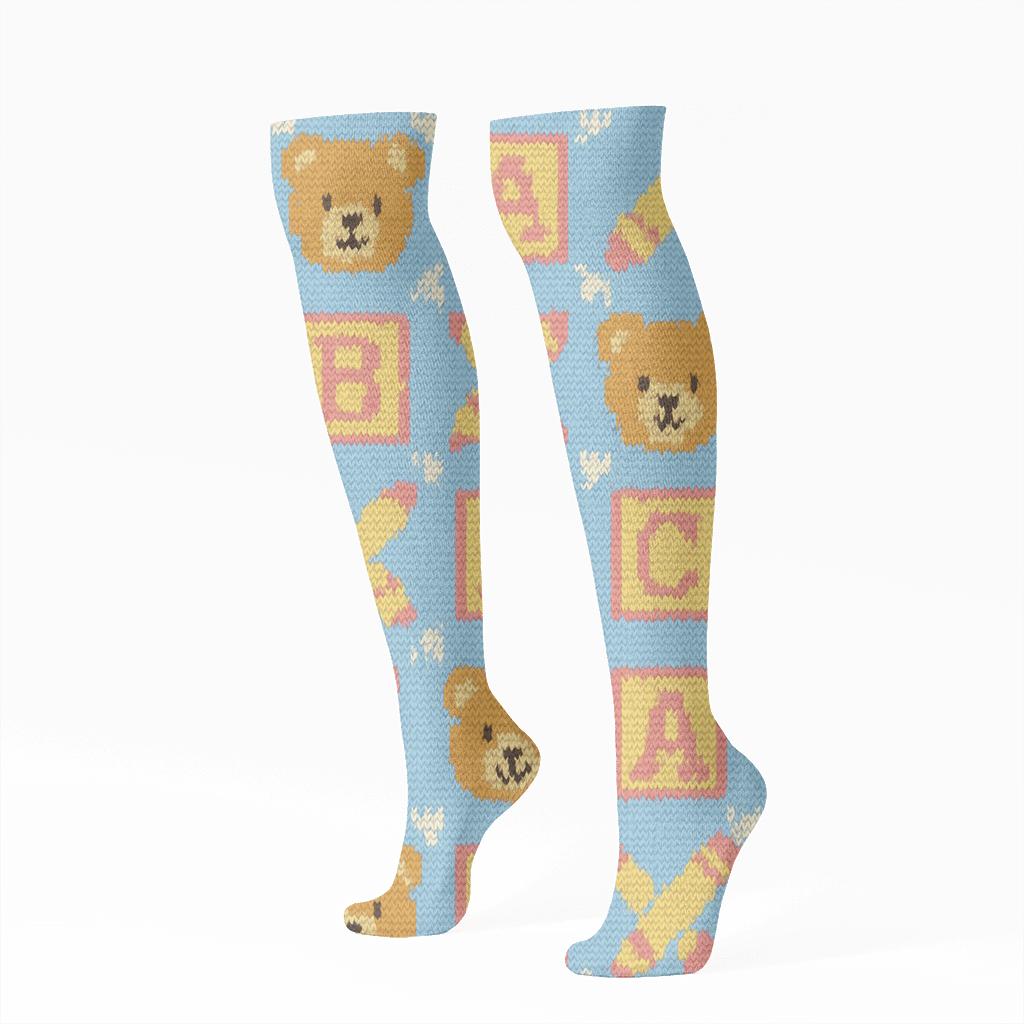 Childcare Worker Knit Block Parade Pattern soft everyday knee-high socks