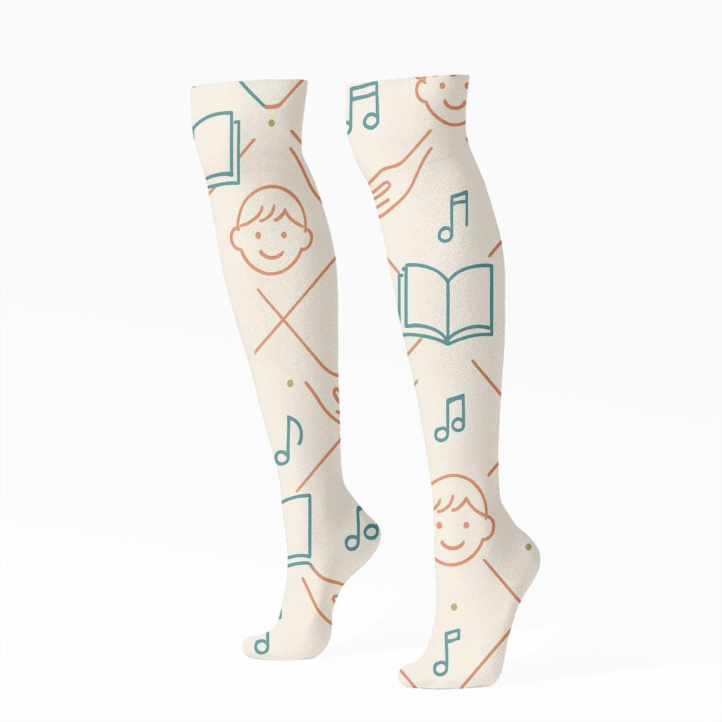 Storybook Lattice With Childcare Worker Hands premium sports knee-high socks