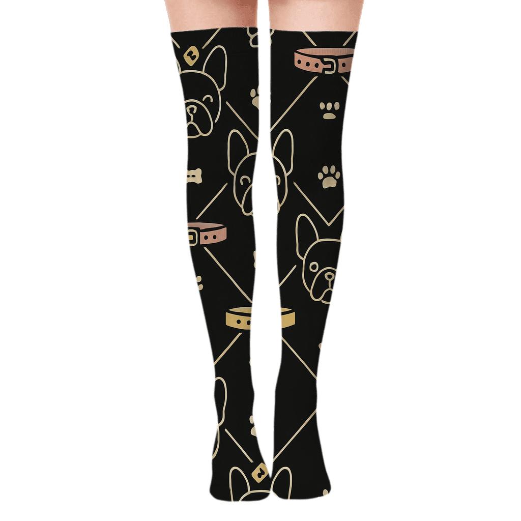 Minimal Bulldog Collar Lattice On Midnight Field comfortable cotton over-the-knee socks