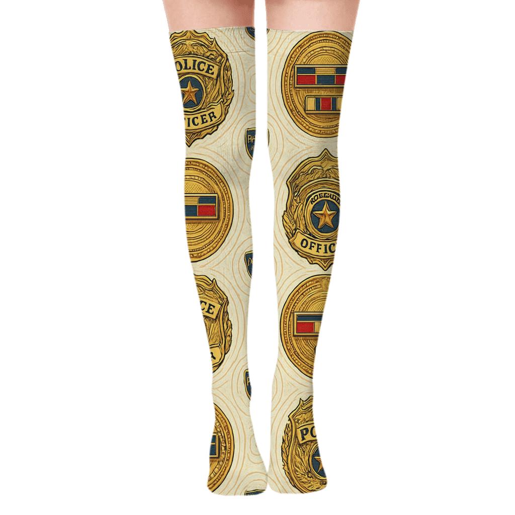 Ceremonial Police Officer Badge Rosette Tiling designer print over-the-knee socks