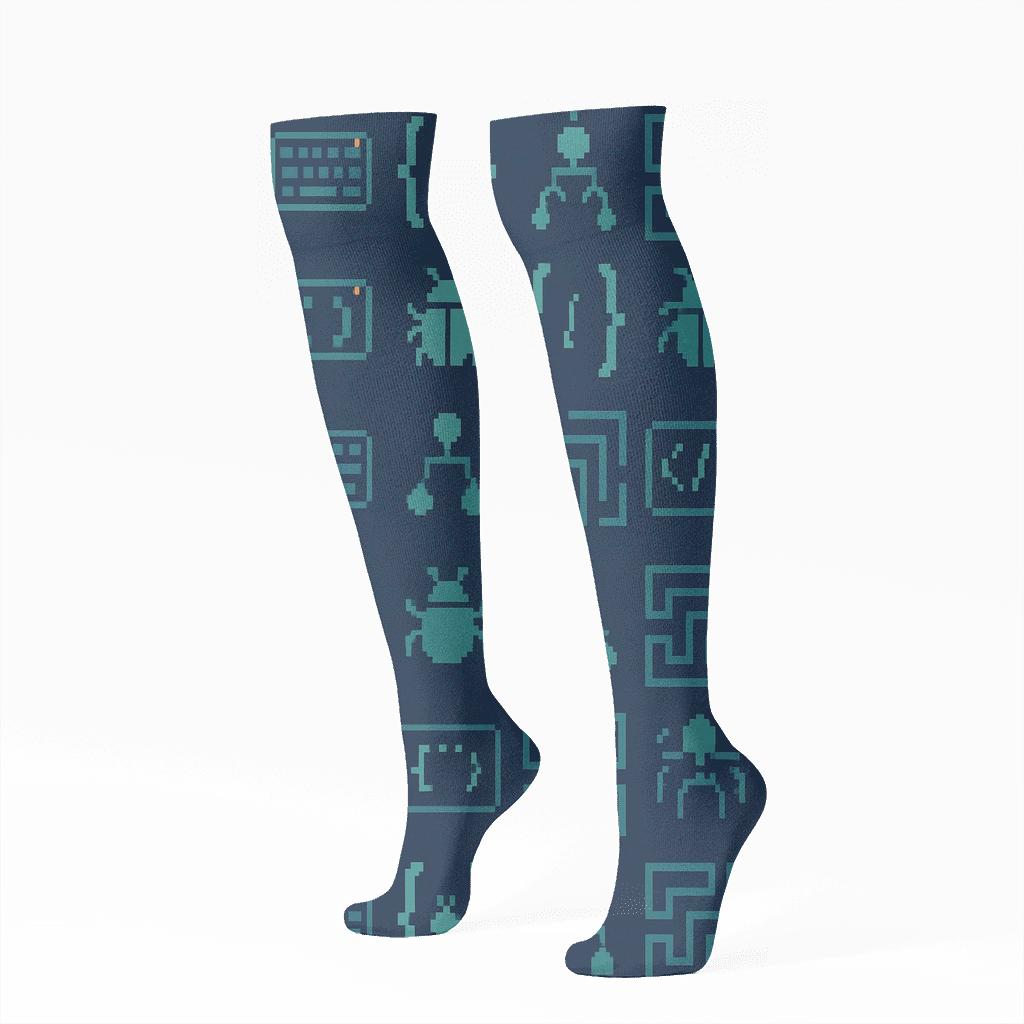 Pixel Circuit Patchwork Software Developer trendy patterned knee-high socks