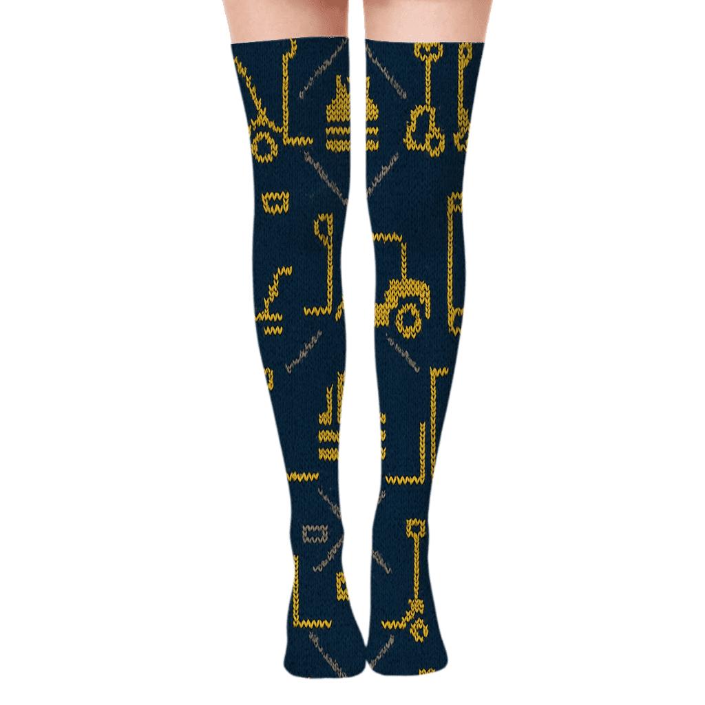 Warehouse Worker Forklift Knit Illusion Tiles soft everyday over-the-knee socks