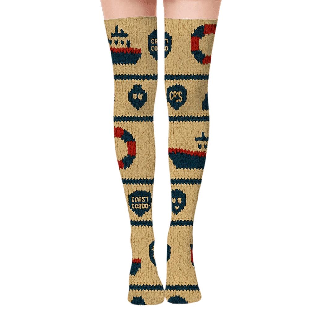 Knitted Coast Guard Officer Rescue Stripe Tapestry soft everyday over-the-knee socks