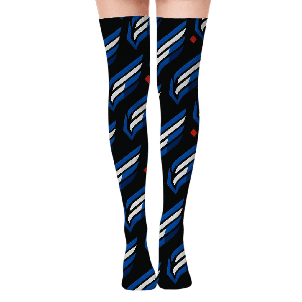 Feathered Chevron In Blue Jays Blue designer print over-the-knee socks