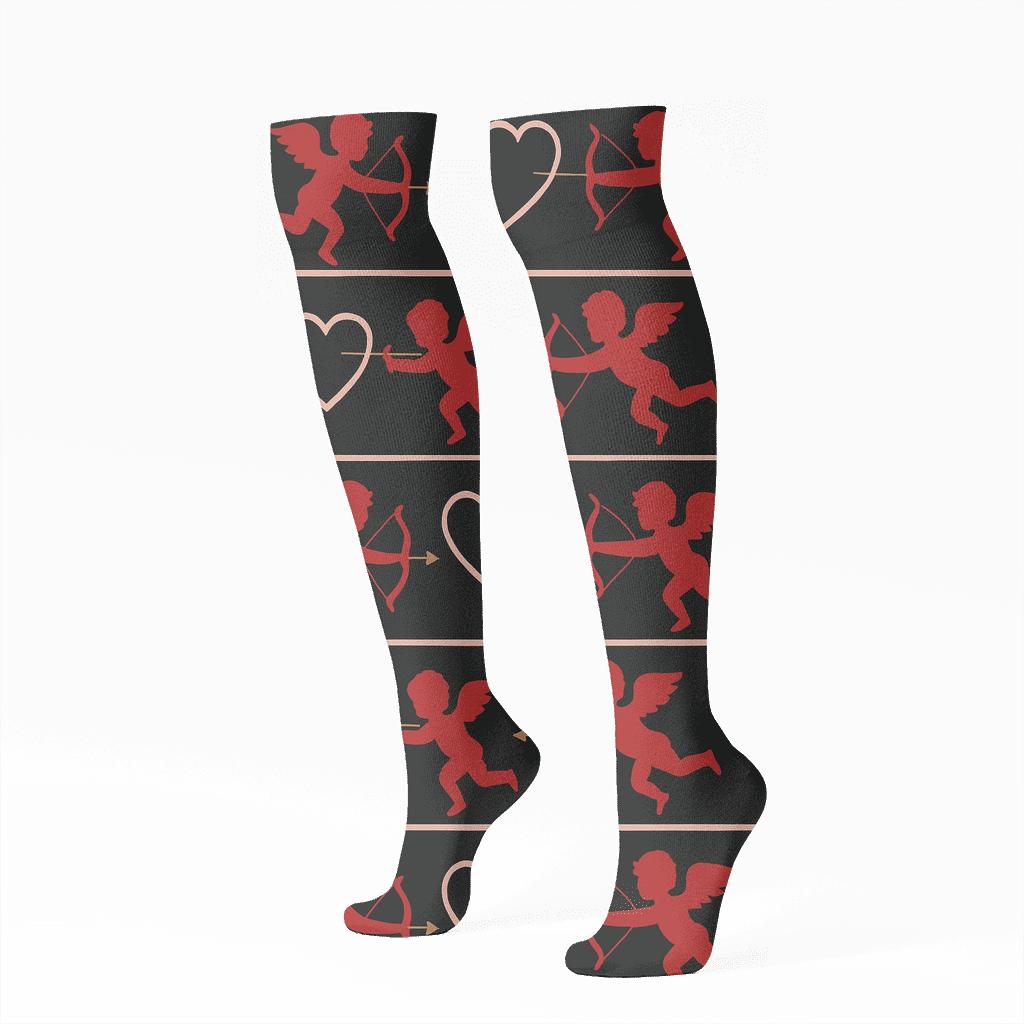 Mirrored Heart Bands, Valentines Cupid Silhouette Edition stylish athletic knee-high socks