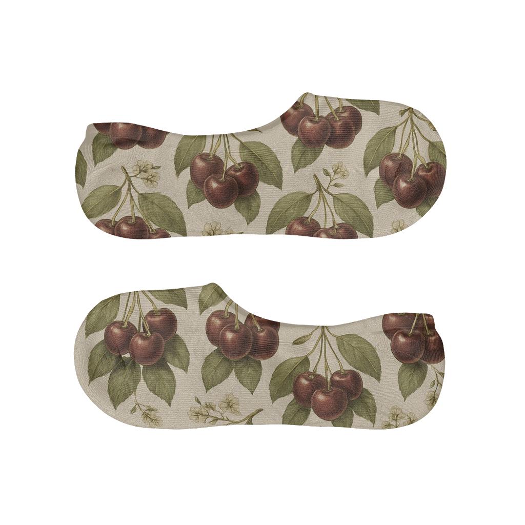 Vintage Botanical Poster Look With Cherry Cluster Bands unique hidden socks