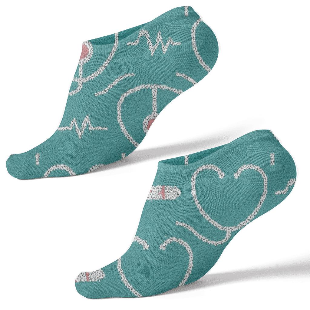 Doctor Stethoscope Lattice On Hospital Teal comfortable cotton ankle socks