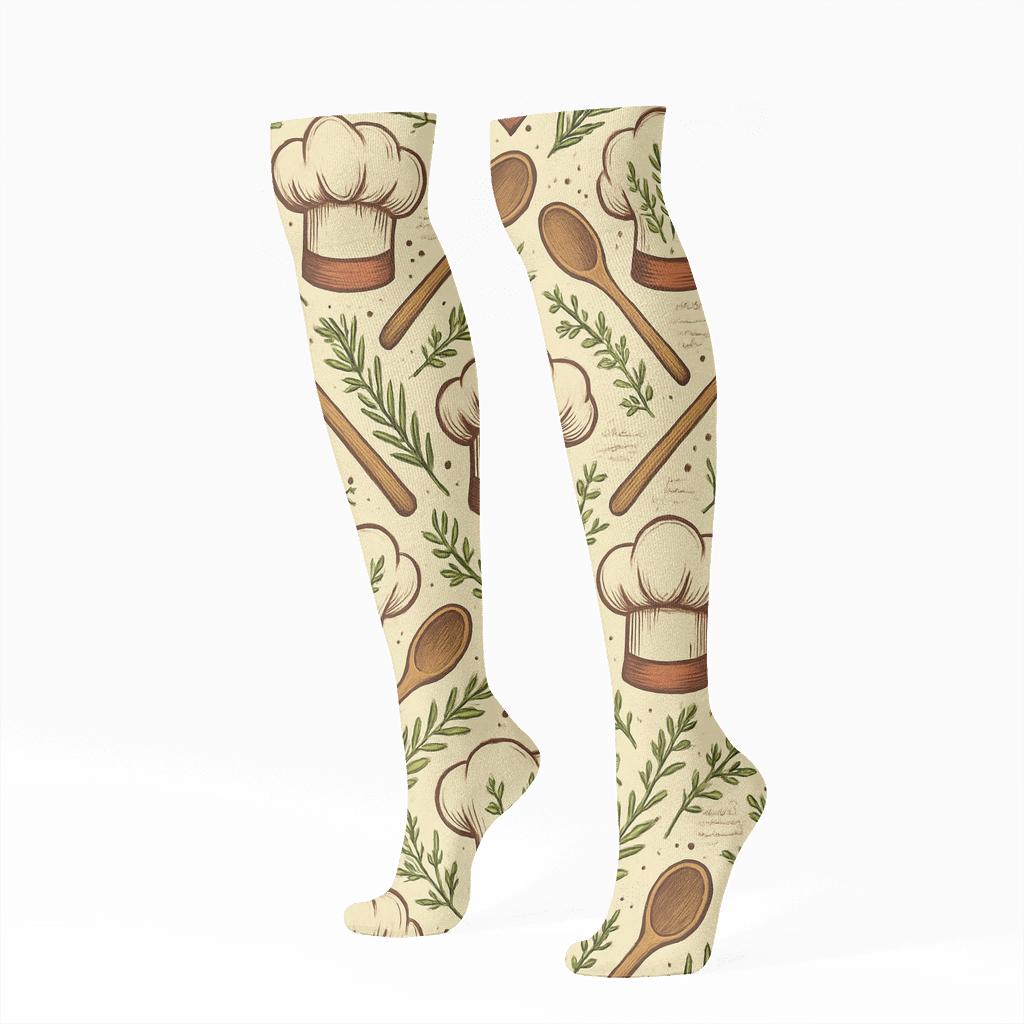 Herb Lattice Apron Cook Pattern unique graphic knee-high socks