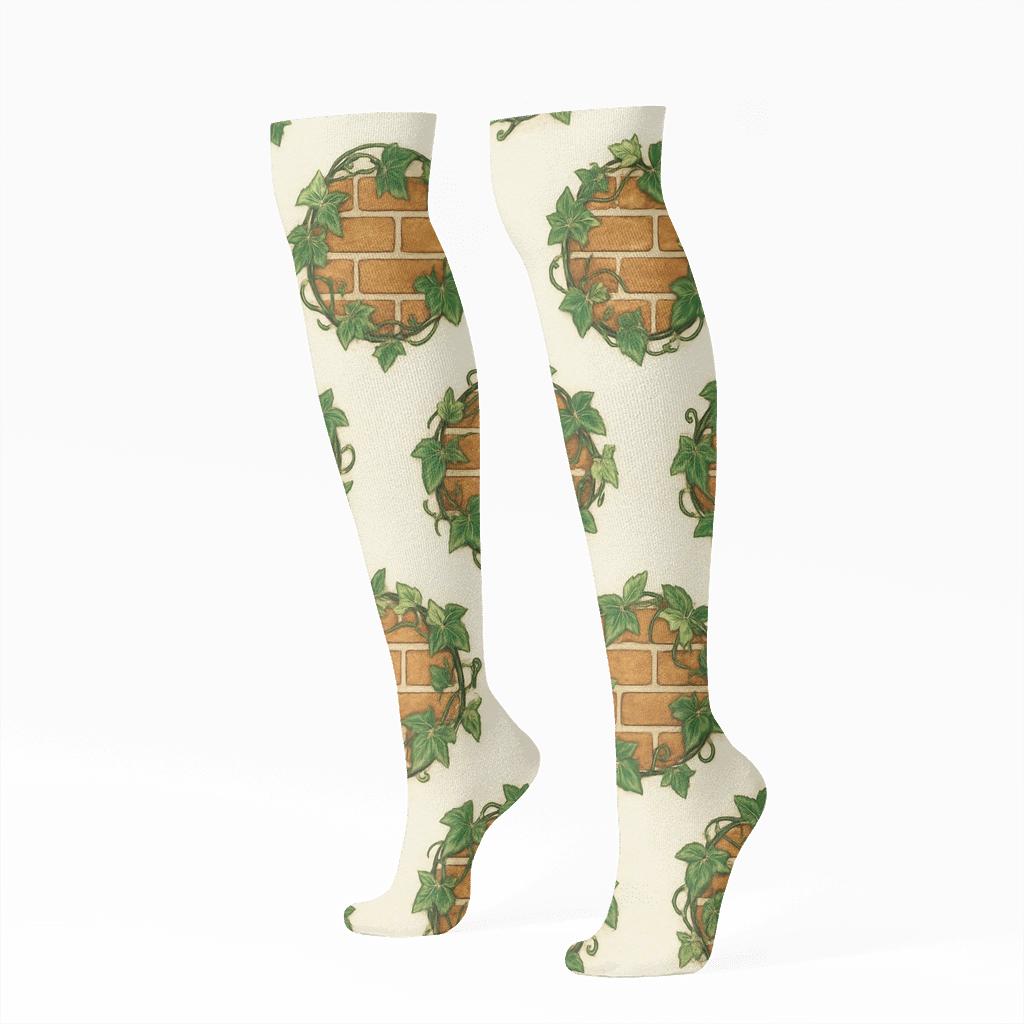 Ivy Covered Brick Medallion Tessellation unique graphic knee-high socks