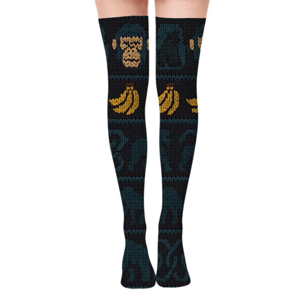 Knitted Illusion Jungle Bands With Ape trendy patterned over-the-knee socks