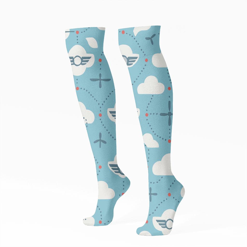 Cloud Lattice With Pilot Badges personalized knee-high socks