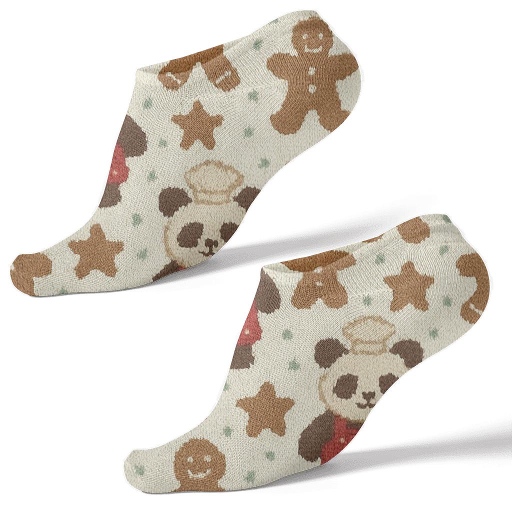 Gingerbread Panda Tile Grid On Warm Ivory Background trendy patterned ankle socks