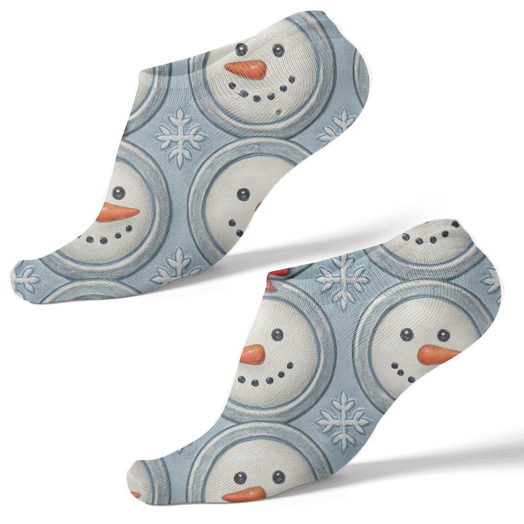 Xmas Snowman Medallion Tile In Icy Blue premium sports ankle socks