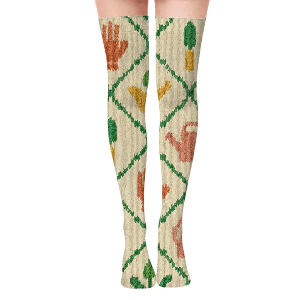 Trellis Knit Illusion, Gardener Edition comfortable cotton over-the-knee socks