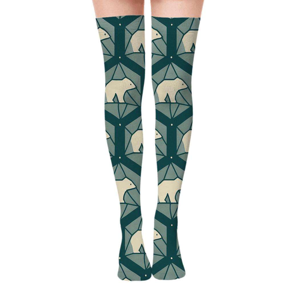 Iceberg Lattice With Polar Bear Silhouettes unique graphic over-the-knee socks