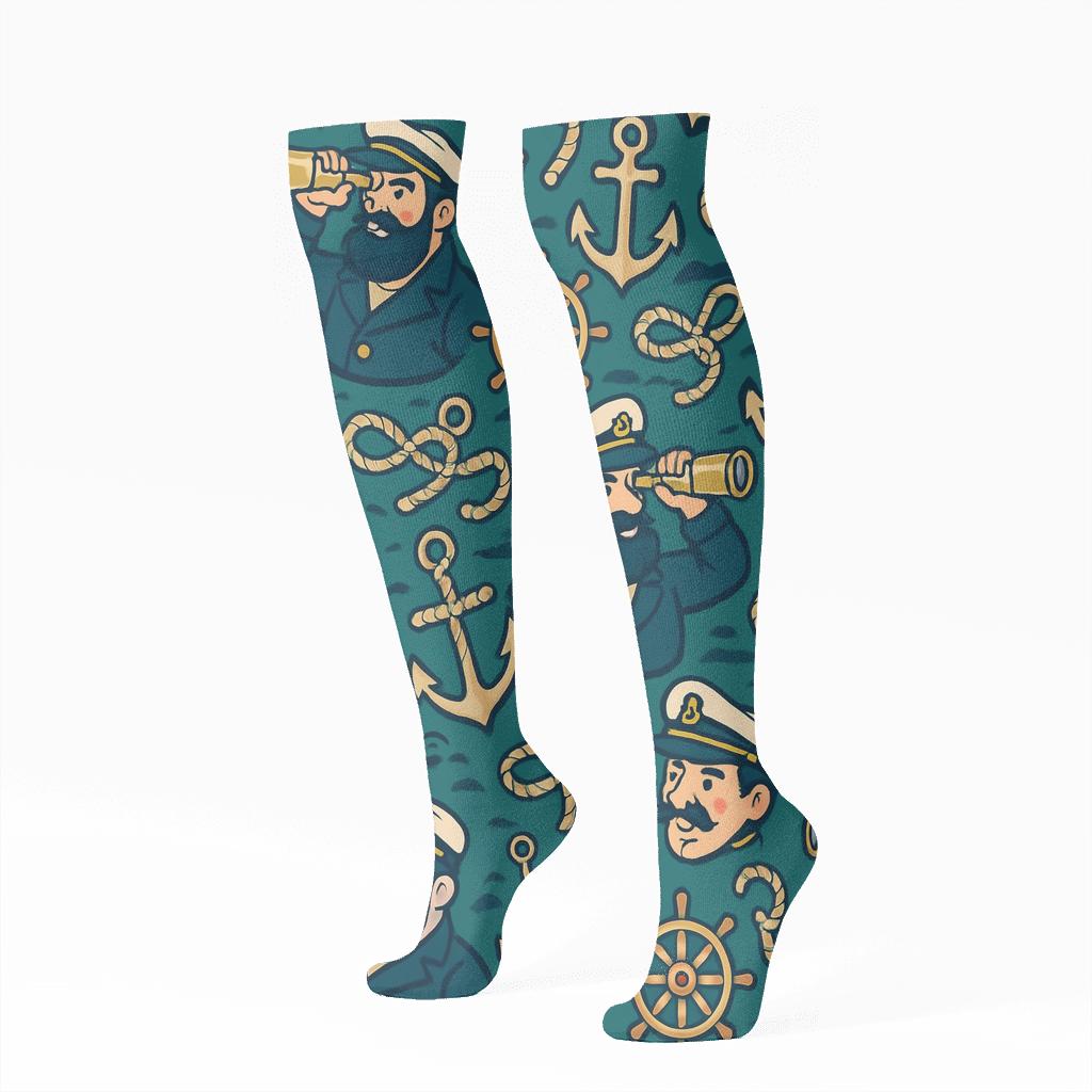 Telescope Tales With Ship Captain Mosaic comfortable cotton knee-high socks