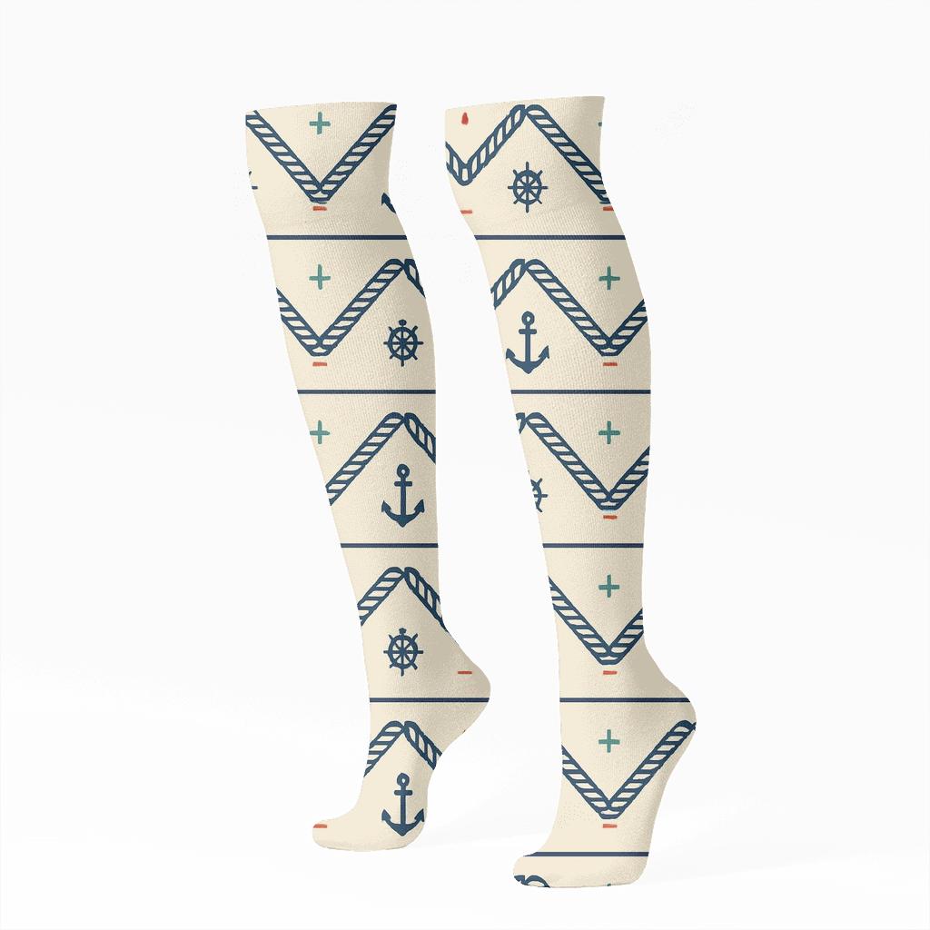 Ship Captain Ropework Chevron In Navy Blue custom knee-high socks