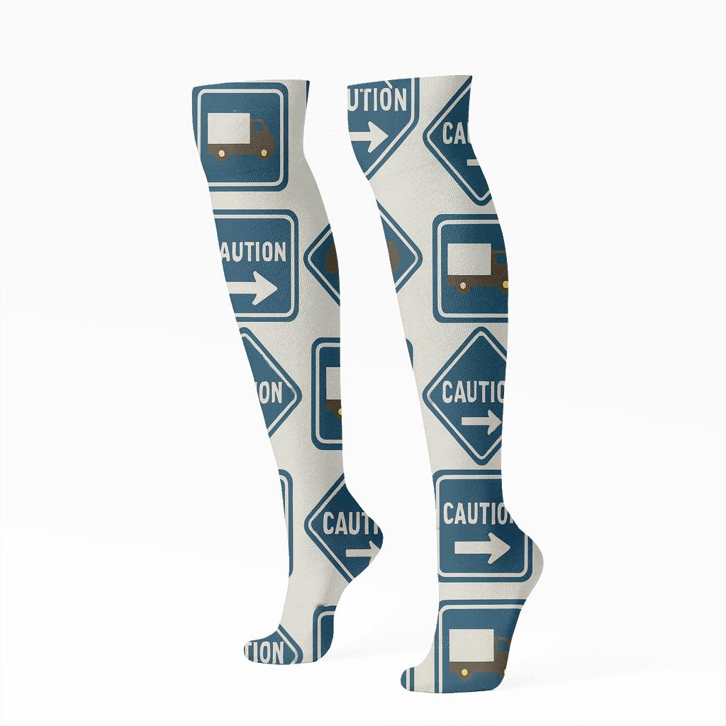 Road Sign Poster Look With Truck Driver Tessellation custom knee-high socks