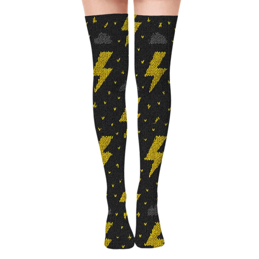 Knitted Bolt Chevron On Charcoal designer print over-the-knee socks