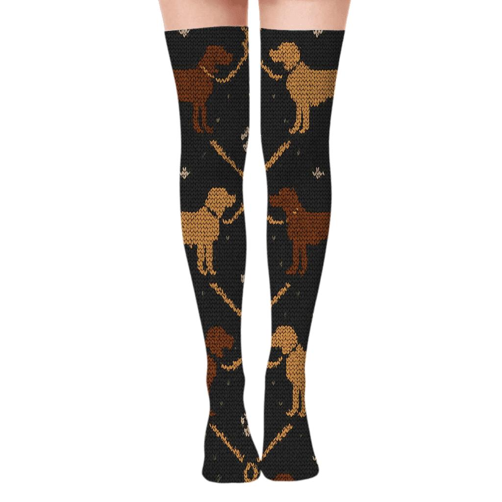 Labrador Retriever Knitted-Illusion Lattice premium cozy over-the-knee socks