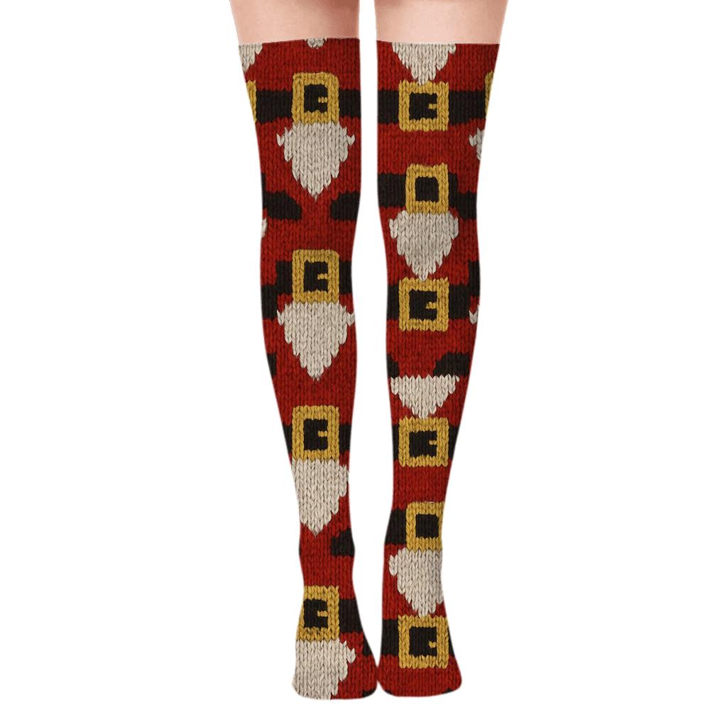 Knitted Santa Suit Tessellation unique graphic over-the-knee socks