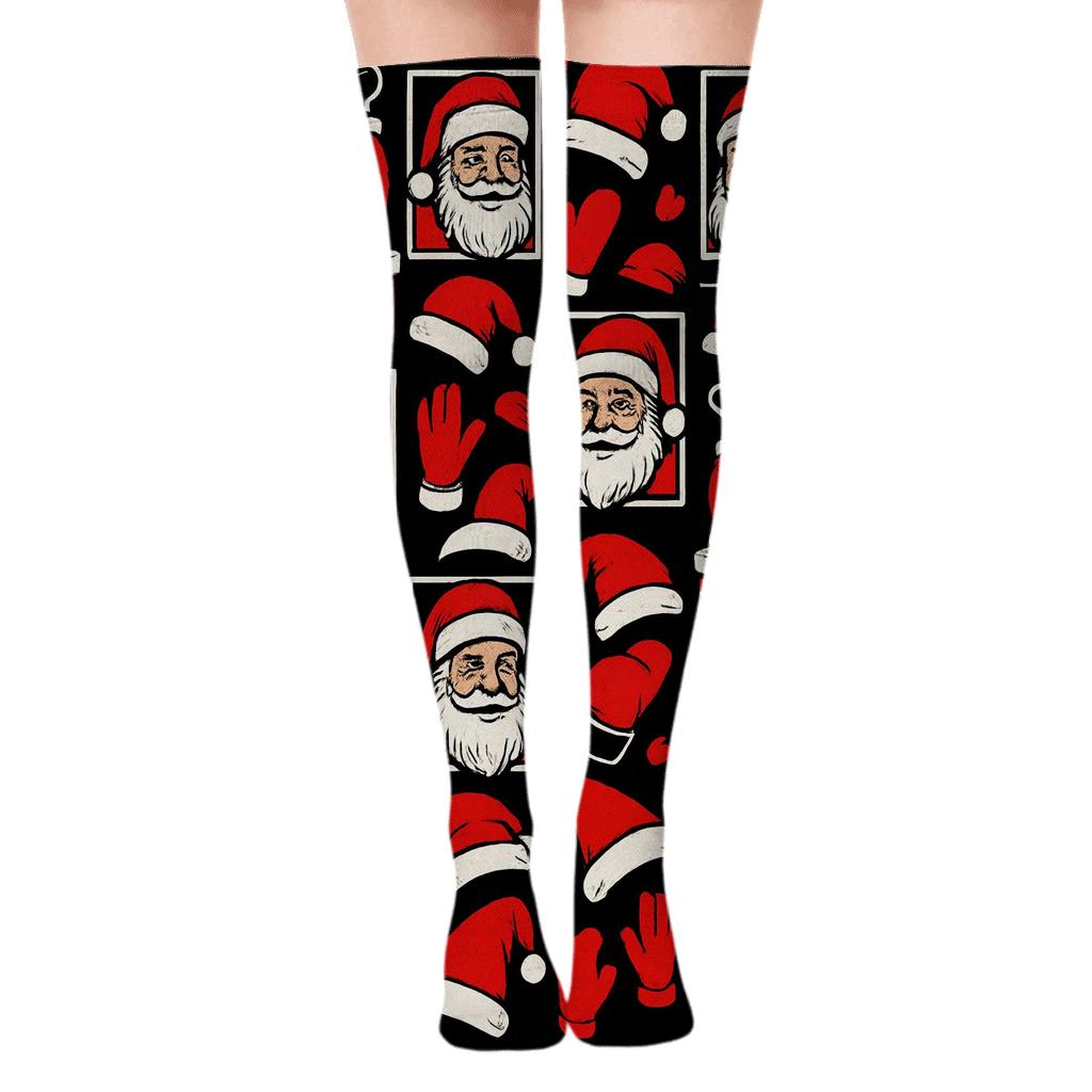 Pop Art Collage With Santa Chimney Moments trendy patterned over-the-knee socks