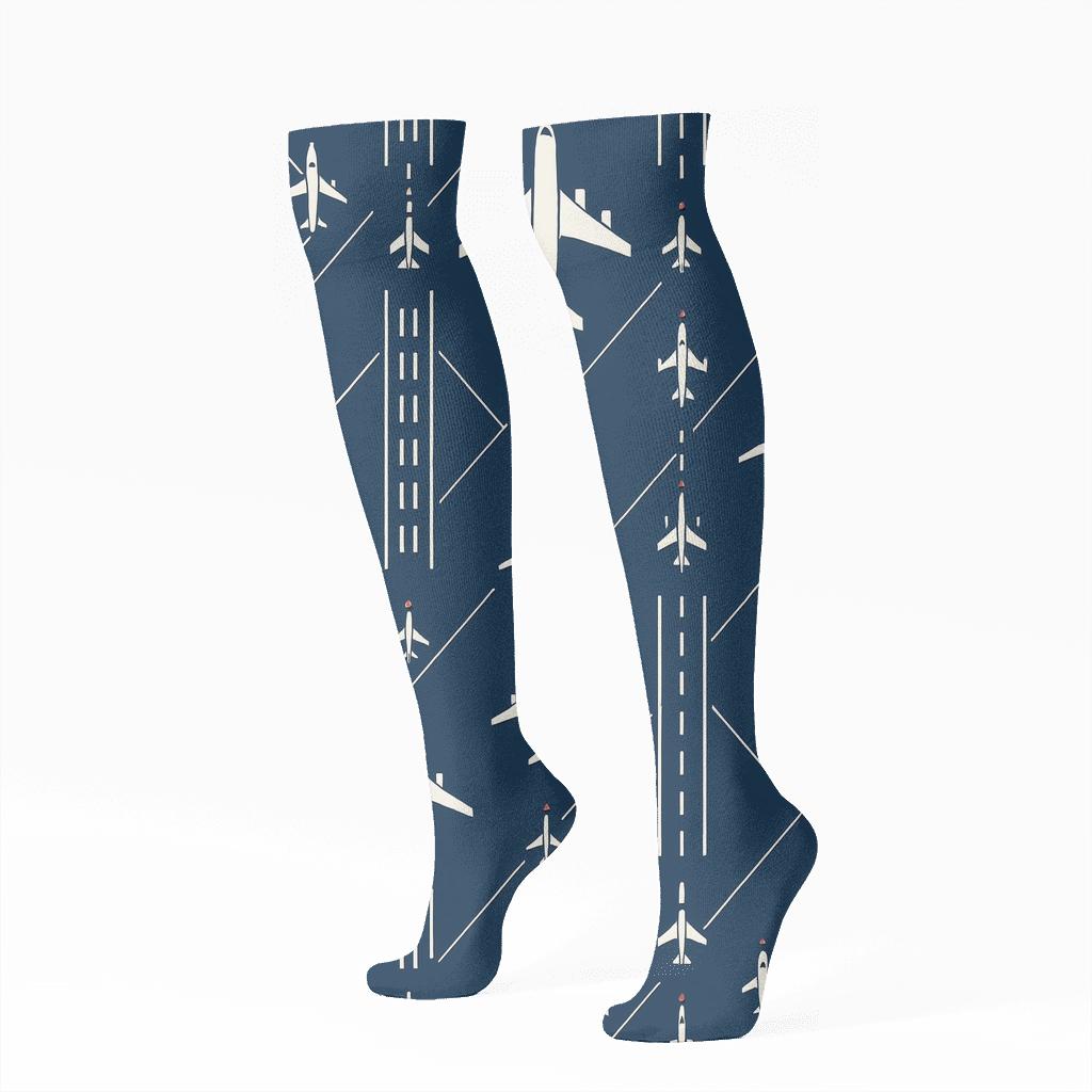Runway Lattice With Airplane Icons comfortable cotton knee-high socks