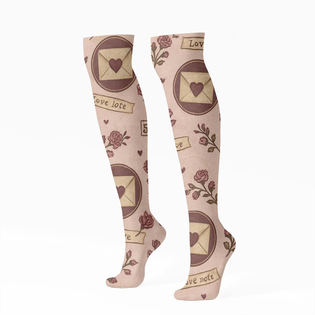 Postcard Collage With Valentines Love Letter Envelope Medallions comfortable cotton knee-high socks
