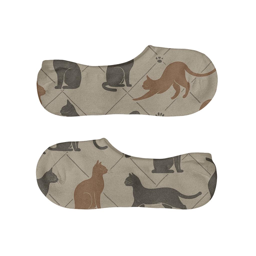 Vintage Naturalist Poster Look With Cat Silhouettes Lattice personalized no-show socks