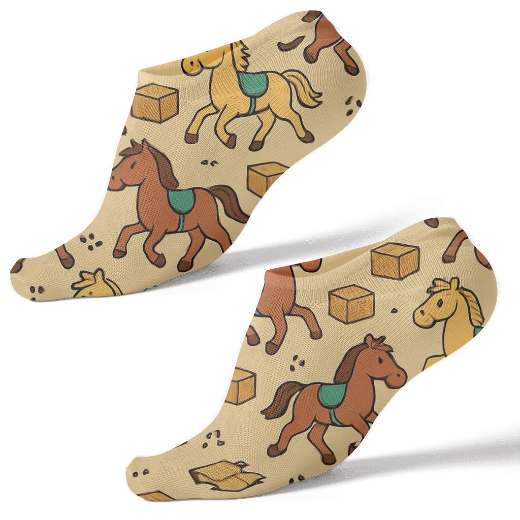 Saddle Lattice With Horse Trotting Icons premium sports ankle socks