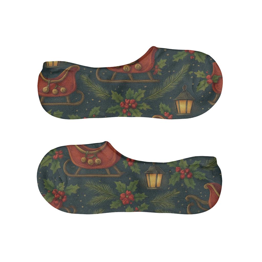 Lanternlit Winter Sleigh Tessellation personalized no-show socks