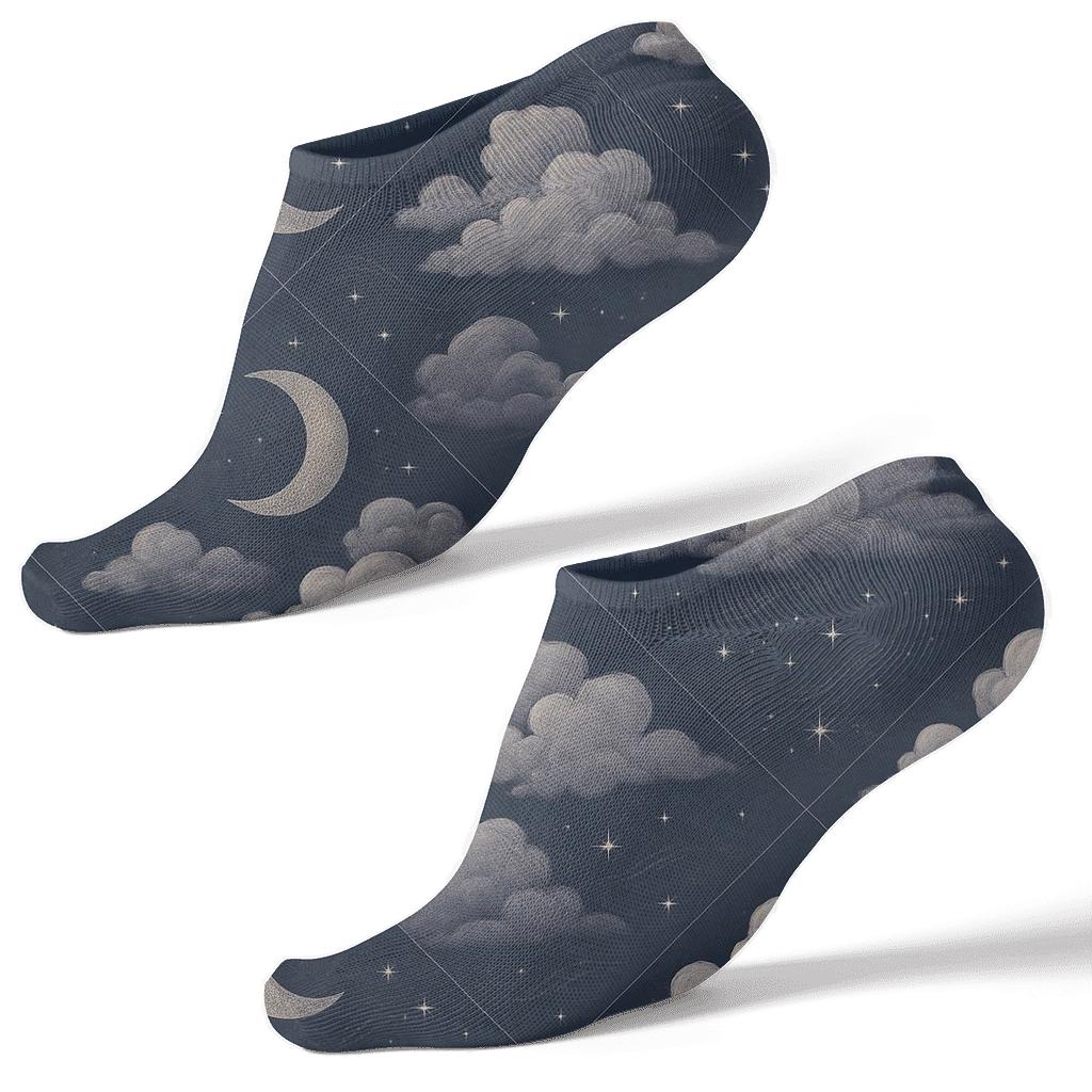 Twilight Lattice With Clouds And Silver Stars designer print ankle socks