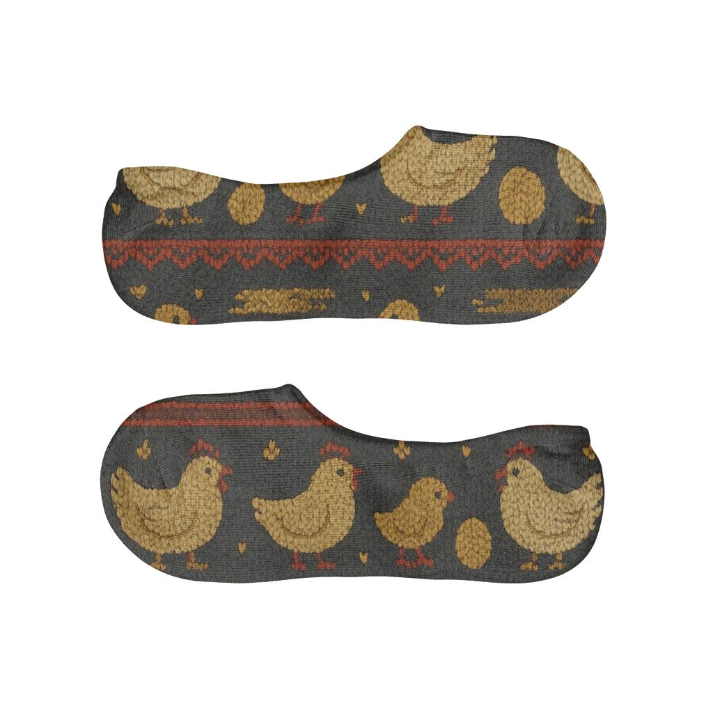 Knitted Barnyard Texture Chicken-Stripe Repeat soft cotton no-show socks