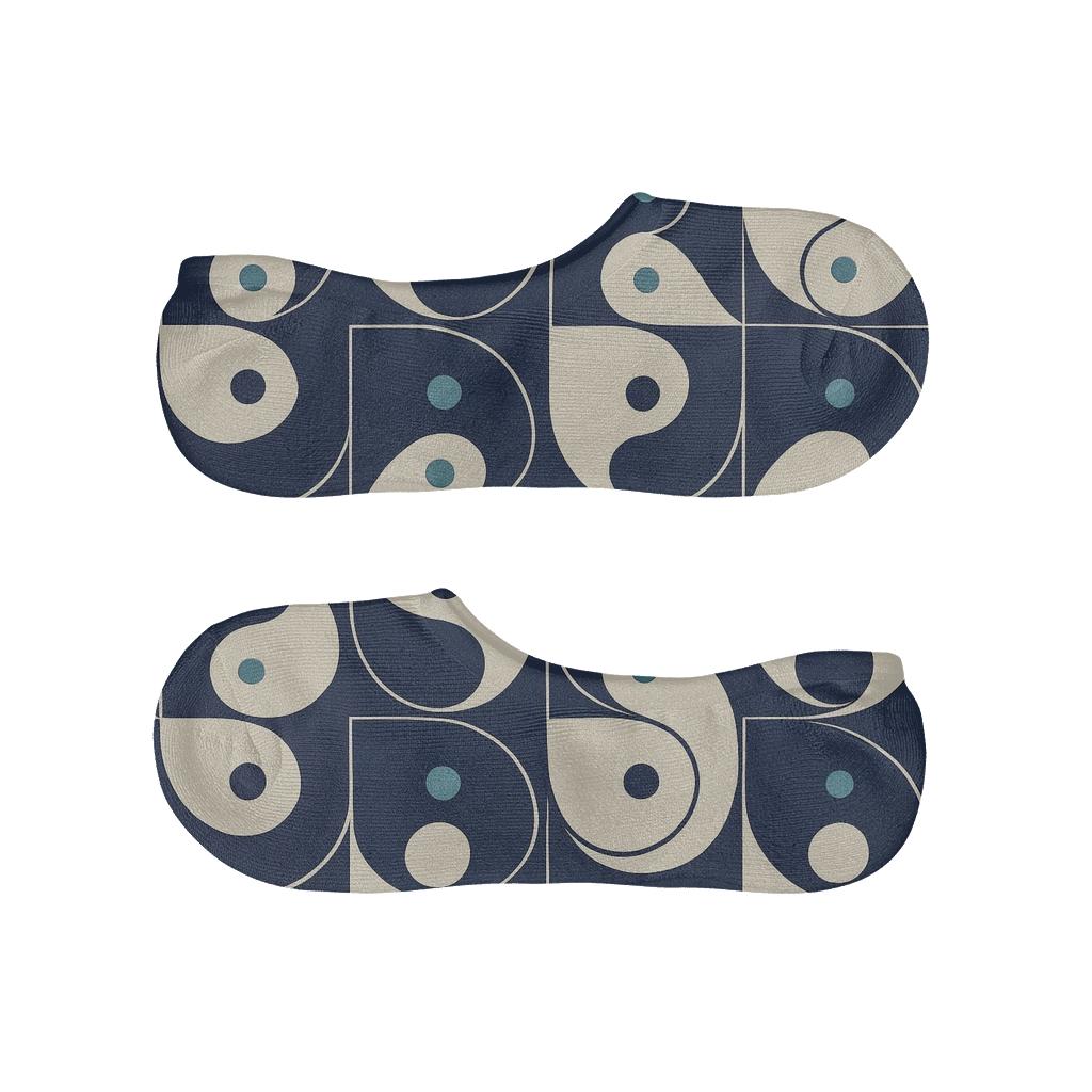 Geometric Teardrop Tile Checker On Deep Indigo custom no-show socks