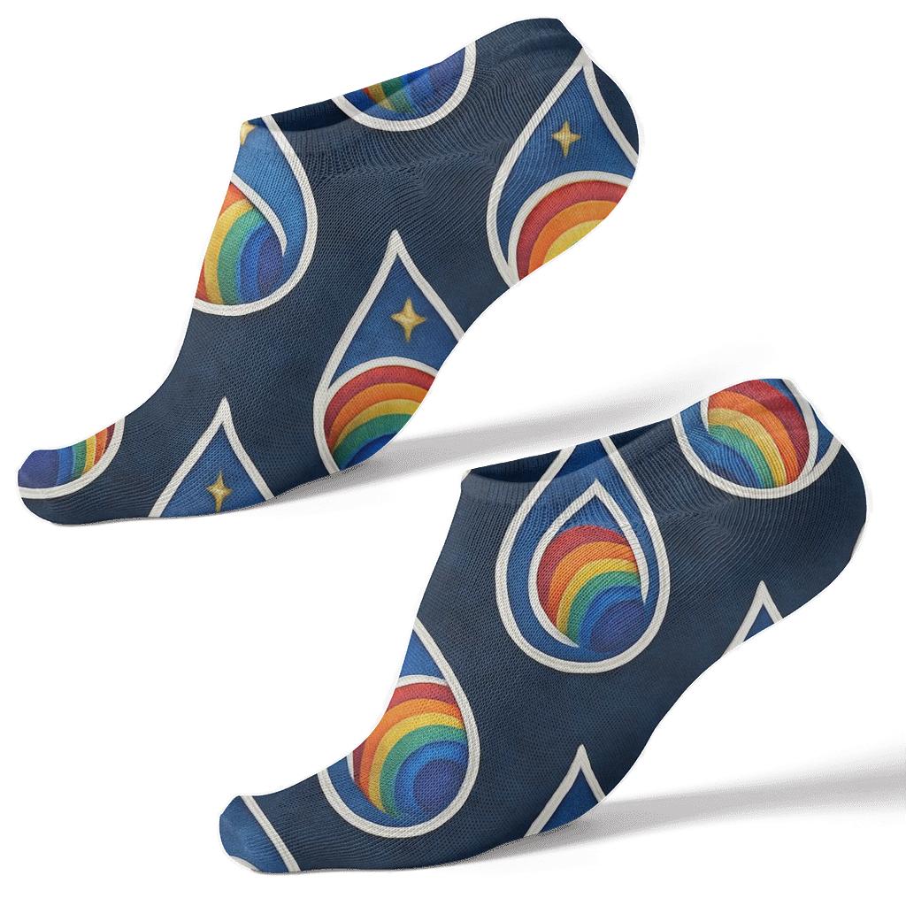 Rainbow Raindrop Carousel On Midnight Navy personalized ankle socks