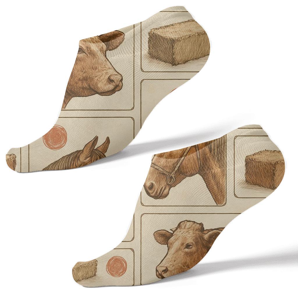 Vintage Cattle Collage In Rancher Grid comfortable cotton ankle socks