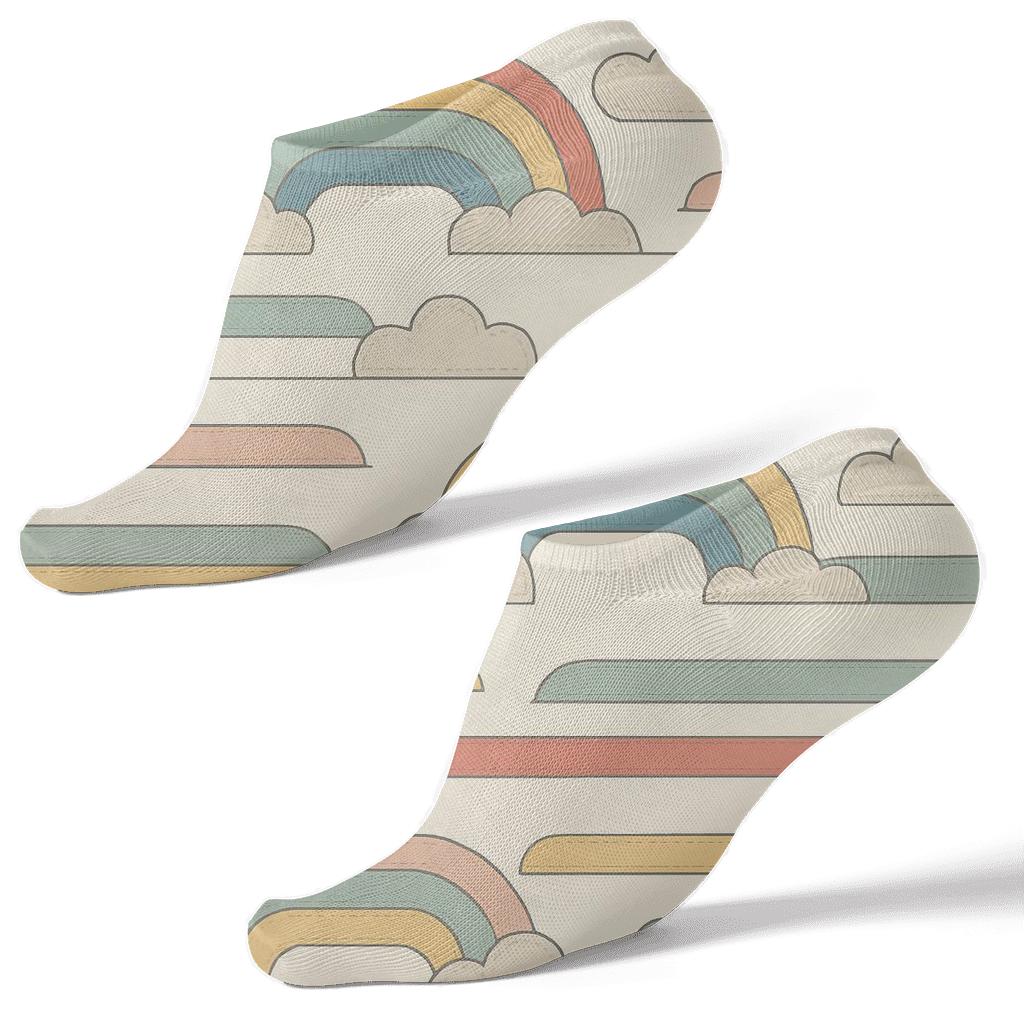 Minimal Rainbow Banded Clouds On Soft White designer print ankle socks