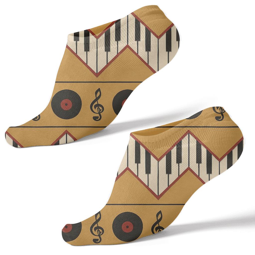 Piano Key Chevron With Musician Spotlight Panels designer print ankle socks