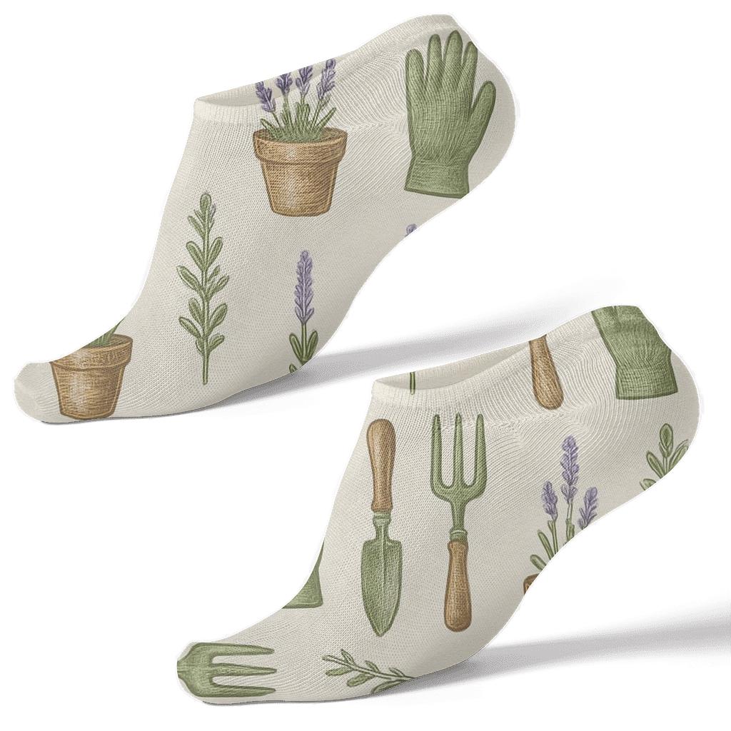 Herbarium Tiles With Gardener Icons unique graphic ankle socks