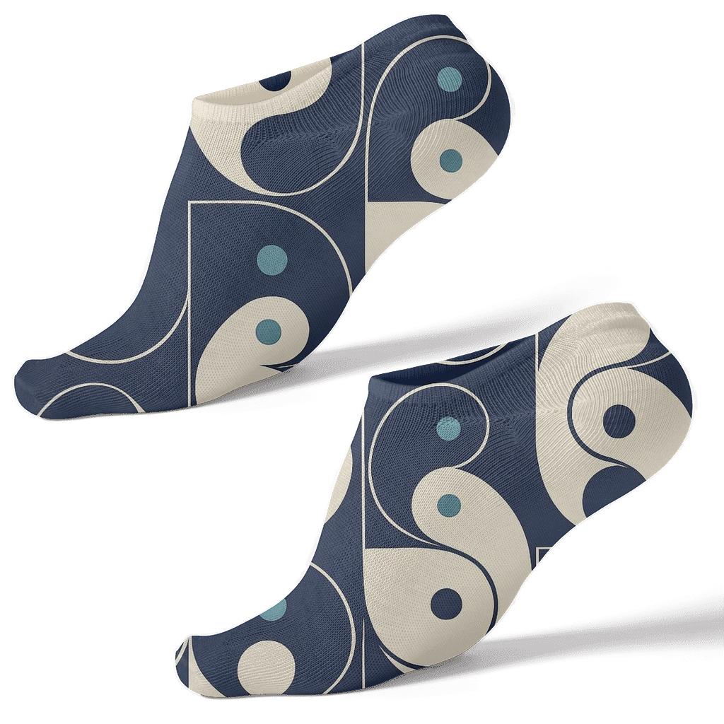Geometric Teardrop Tile Checker On Deep Indigo designer print ankle socks