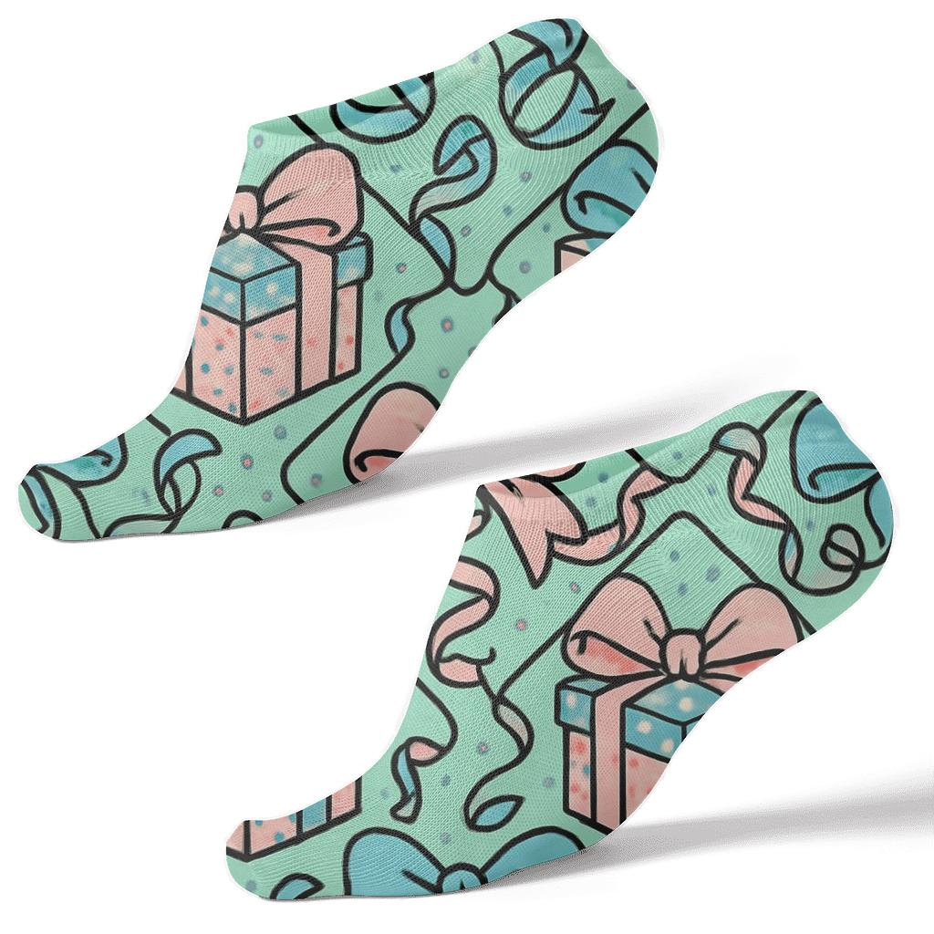 Pastel Party Tiles With Presents And Bow Chevron custom ankle socks