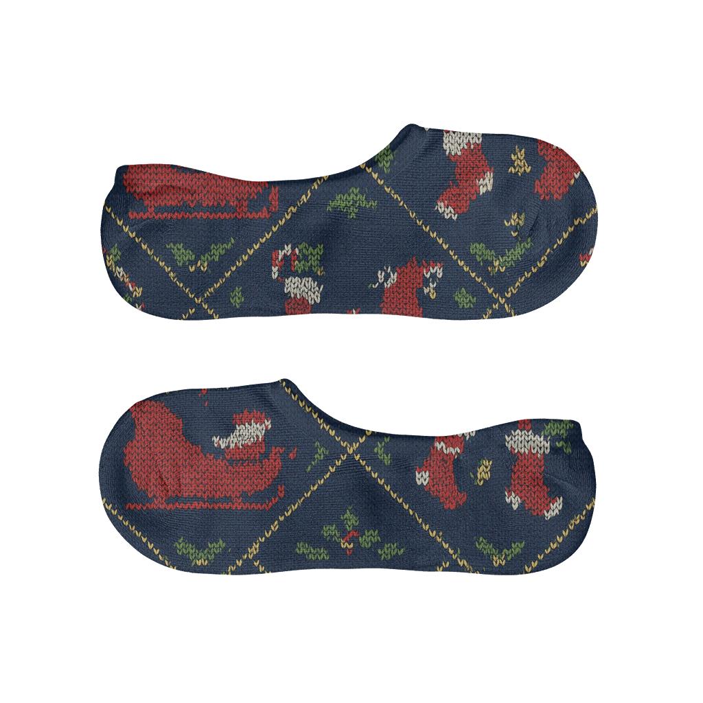 Santa Claus Knitwork Sleigh And Stocking Lattice comfortable low-cut socks